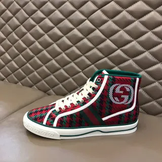 Gucci Red Green High-Top Houndstooth Knit Lifestyle Sneakers