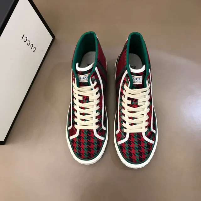 Gucci Red Green High-Top Houndstooth Knit Lifestyle Sneakers 2