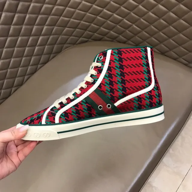 Gucci Red Green High-Top Houndstooth Knit Lifestyle Sneakers 4