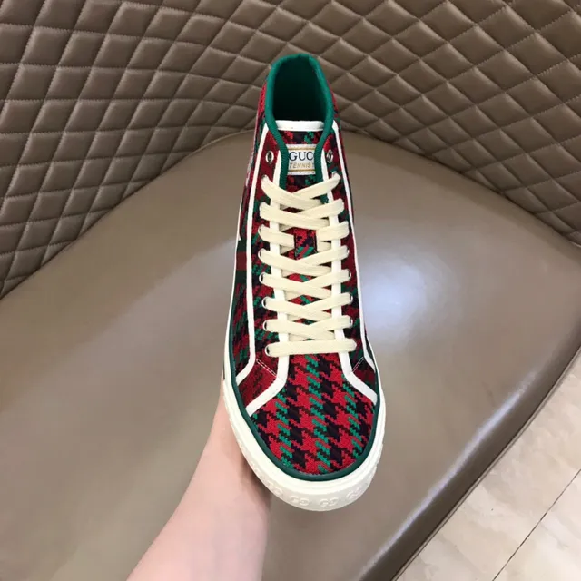 Gucci Red Green High-Top Houndstooth Knit Lifestyle Sneakers 5