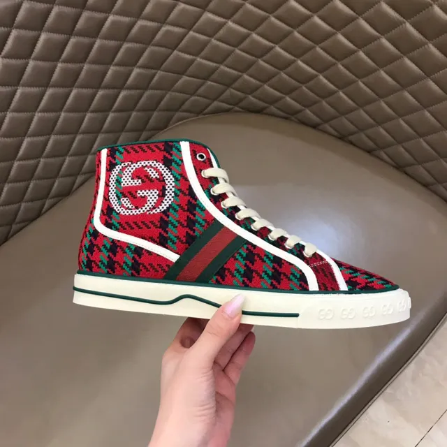 Gucci Red Green High-Top Houndstooth Knit Lifestyle Sneakers 6