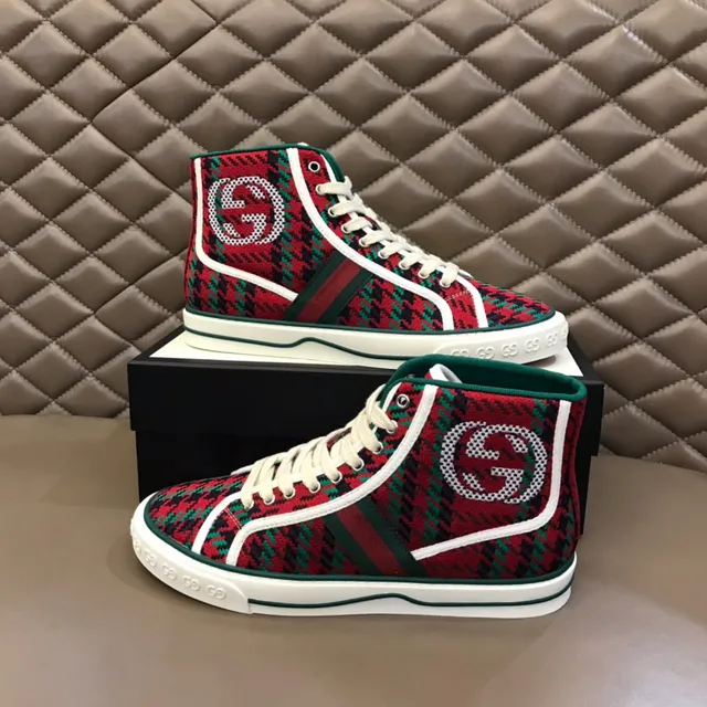 Gucci Red Green High-Top Houndstooth Knit Lifestyle Sneakers 8