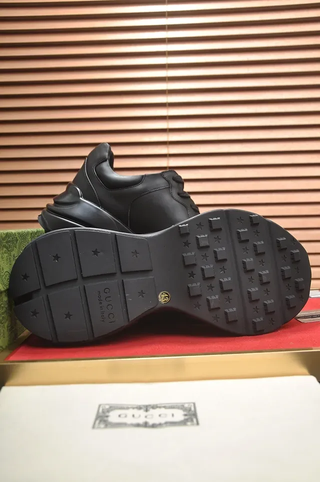 Gucci Rhyton Black Leather Interlocking GG Logo Lifestyle Sneakers 2