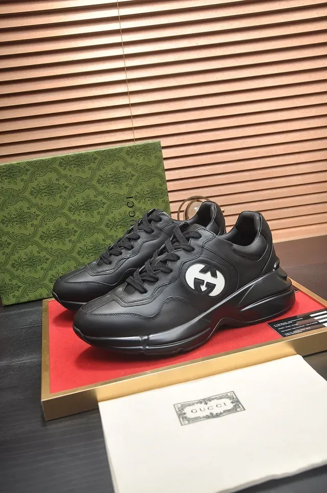 Gucci Rhyton Black Leather Interlocking GG Logo Lifestyle Sneakers 3