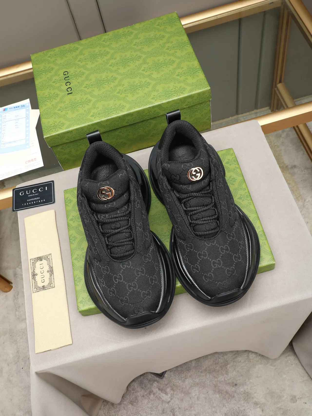 Gucci Rhyton Black Quilted GG Jacquard Chunky Sneakers 5