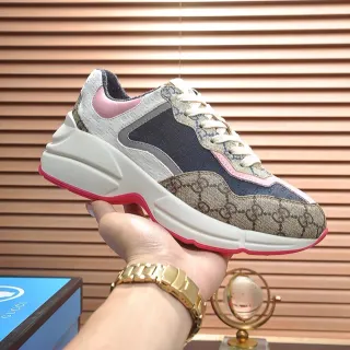 Gucci Rhyton GG Monogram كانفاس نافي بينك أحذية رياضية سميكة