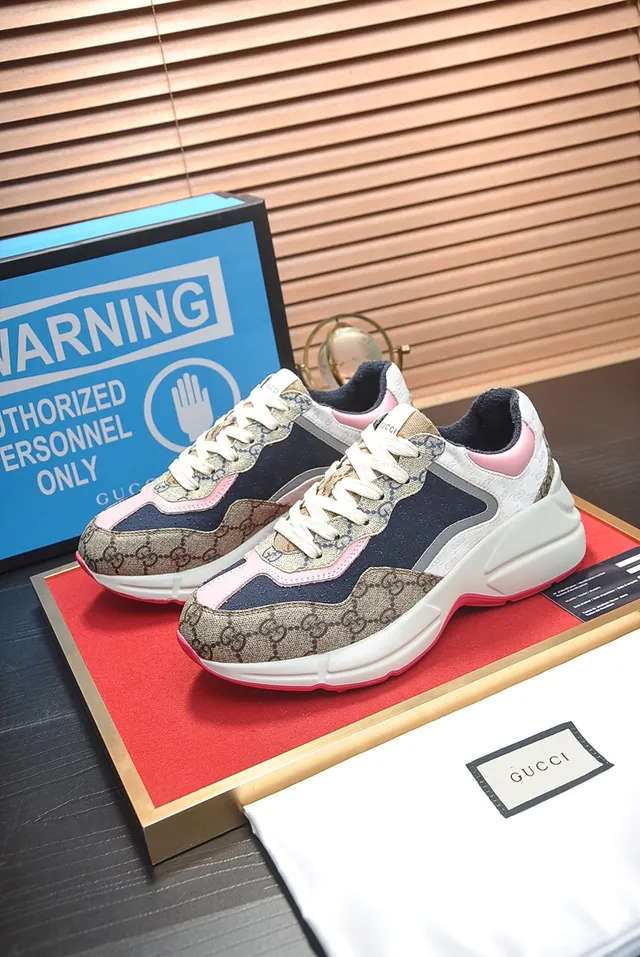 Gucci Rhyton GG Monogram Canvas Navy Pink Chunky Sneakers 2