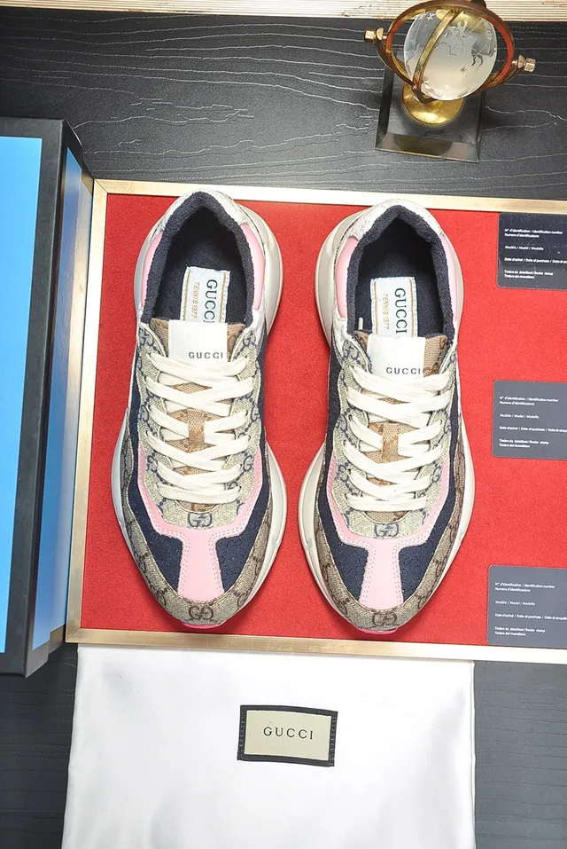 Gucci Rhyton GG Monogram Canvas Navy Pink Chunky Sneakers 3