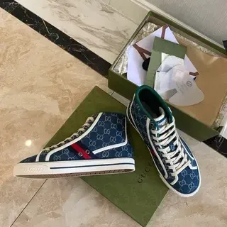 Gucci Rhyton Navy Blue GG Monogram High-Top Lifestyle Sneakers