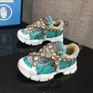 Gucci Rhyton Turquoise Crystal-Embellished Chunky Sneakers