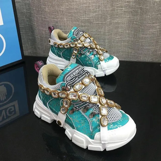 Gucci Rhyton Turquoise Crystal-Embellished Chunky Sneakers 4