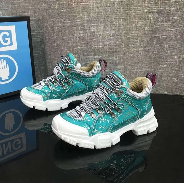 Gucci Rhyton Turquoise Crystal-Embellished Chunky Sneakers 6