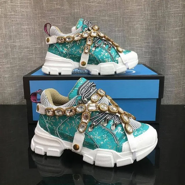 Gucci Rhyton Turquoise Crystal-Embellished Chunky Sneakers 7