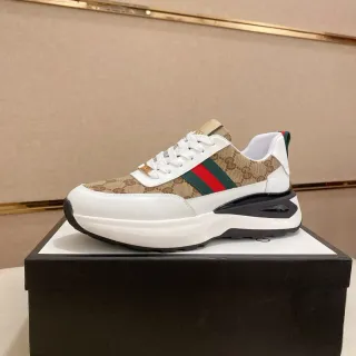 Gucci Screener Beige and White GG Monogram Web Stripe Lifestyle Sneakers