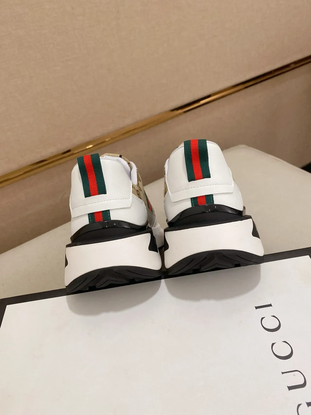 Gucci Screener Beige and White GG Monogram Web Stripe Lifestyle Sneakers 8