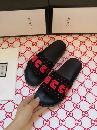 Gucci Screener Black and Red Logo Slippers 2