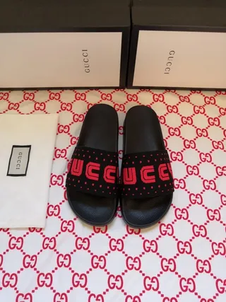Gucci Screener Black and Red Logo Slippers 3