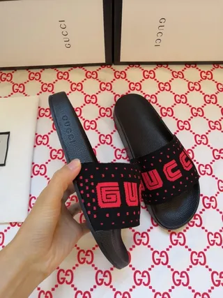 Gucci Screener Black and Red Logo Slippers 4