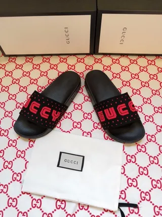 Gucci Screener Black and Red Logo Slippers 5