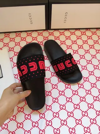 Gucci Screener Black and Red Logo Slippers 6