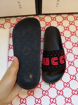 Gucci Screener Black and Red Logo Slippers 9