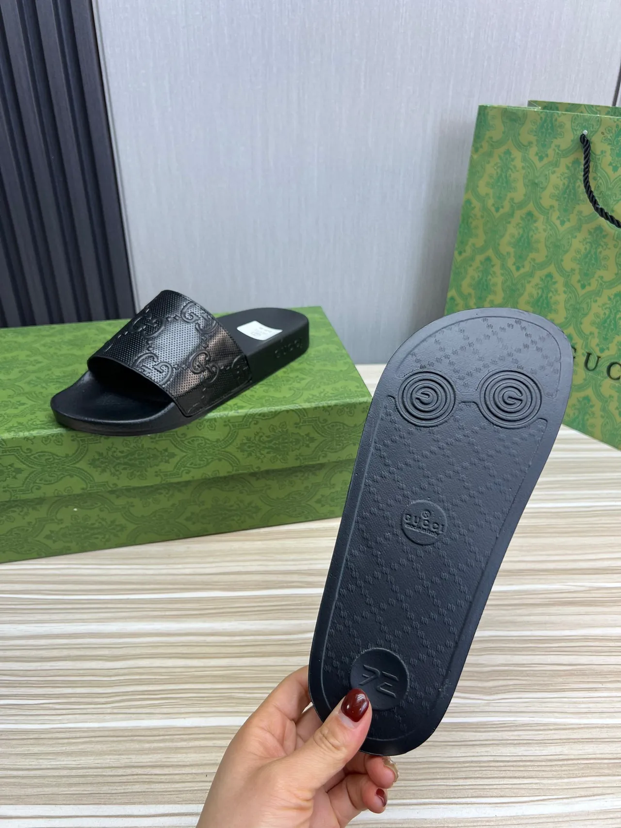Gucci Screener Black Embossed GG Monogram Slipper 2