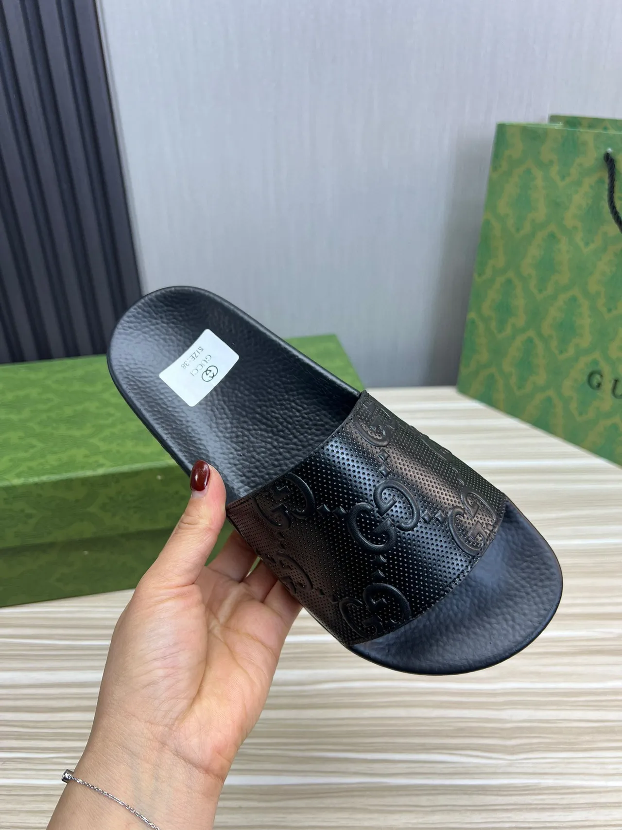 Gucci Screener Black Embossed GG Monogram Slipper 4