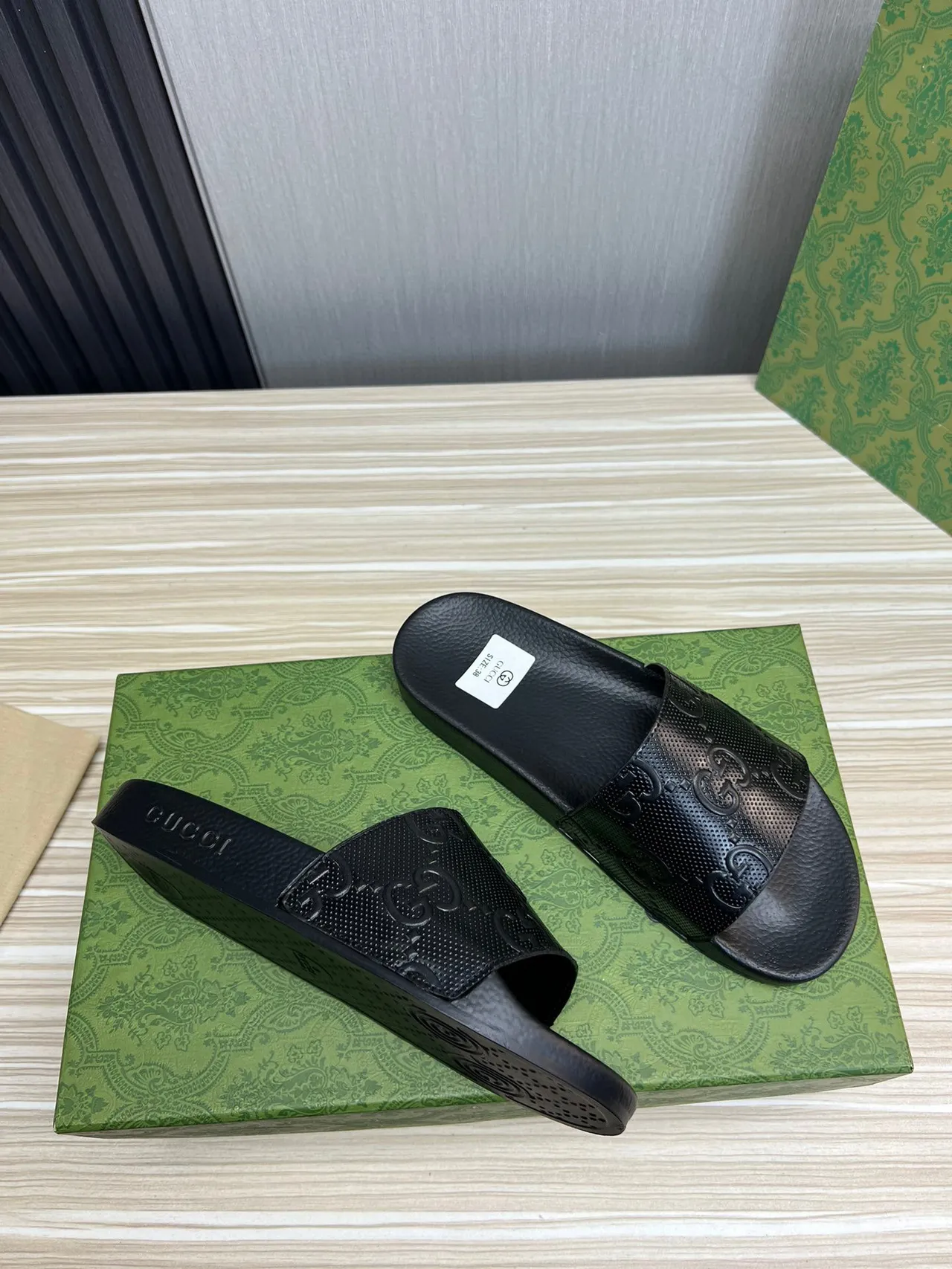 Gucci Screener Black Embossed GG Monogram Slipper 5