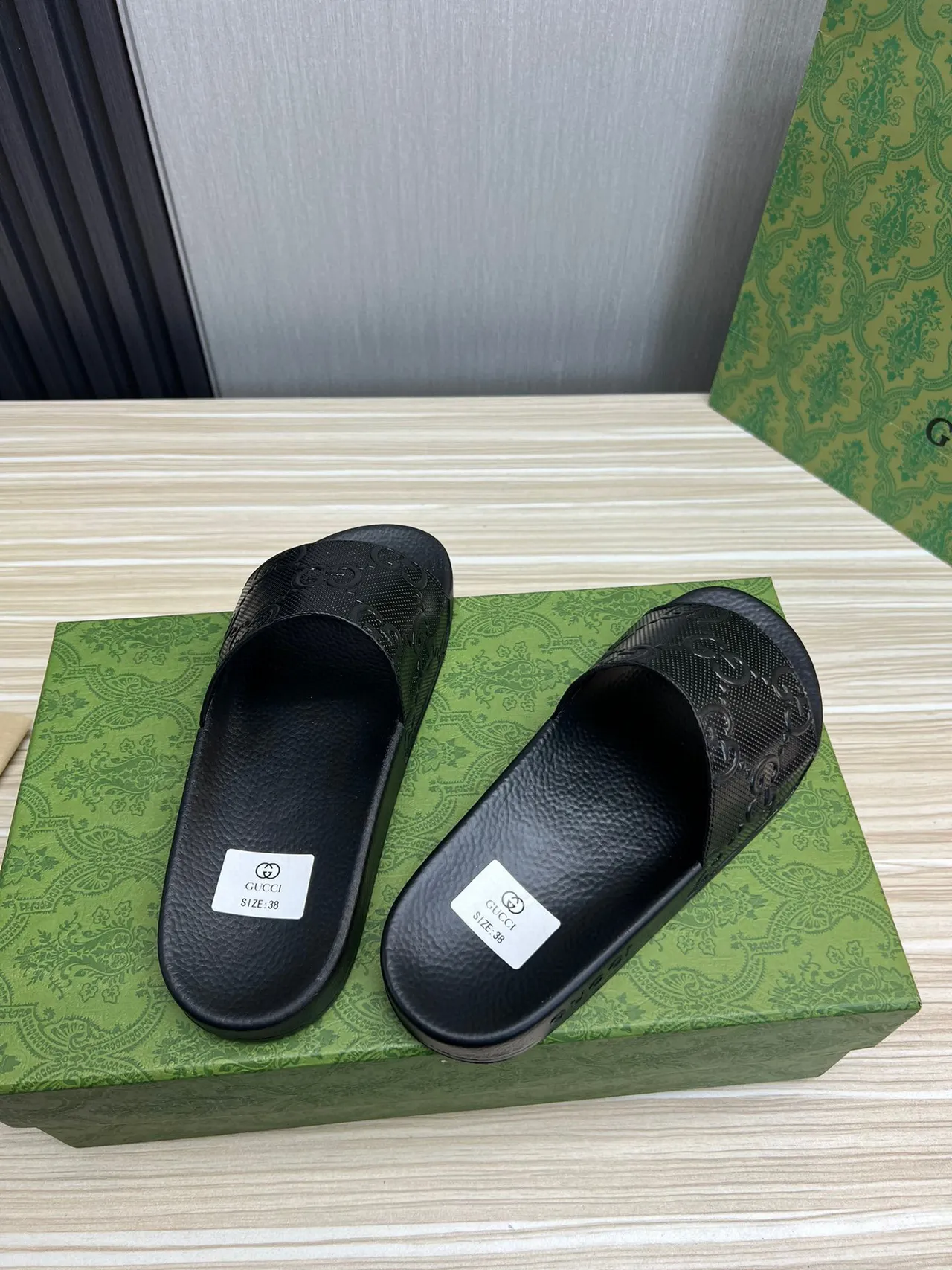 Gucci Screener Black Embossed GG Monogram Slipper 6