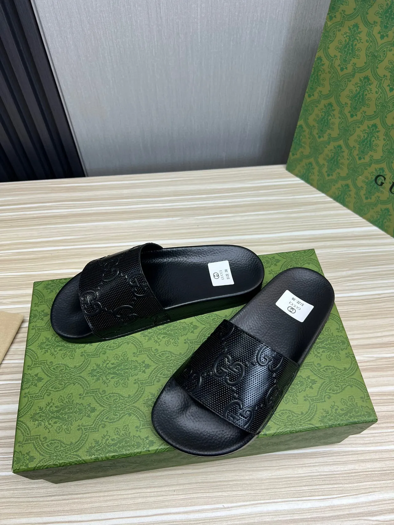 Gucci Screener Black Embossed GG Monogram Slipper 8
