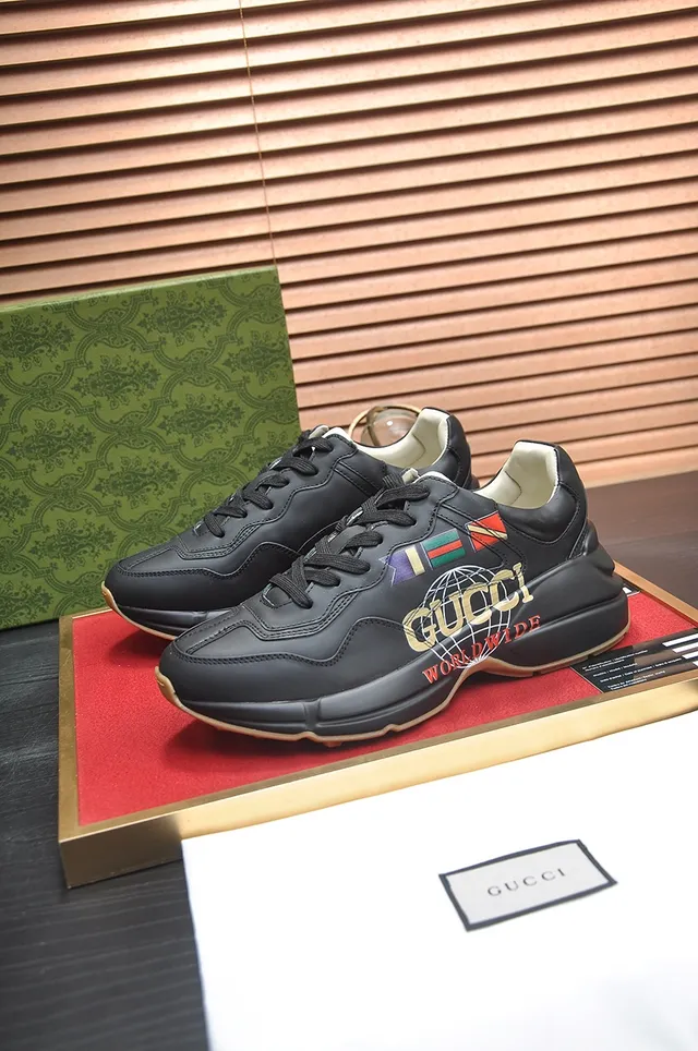 Gucci Screener Black Globe Graphic Chunky Sneakers 3