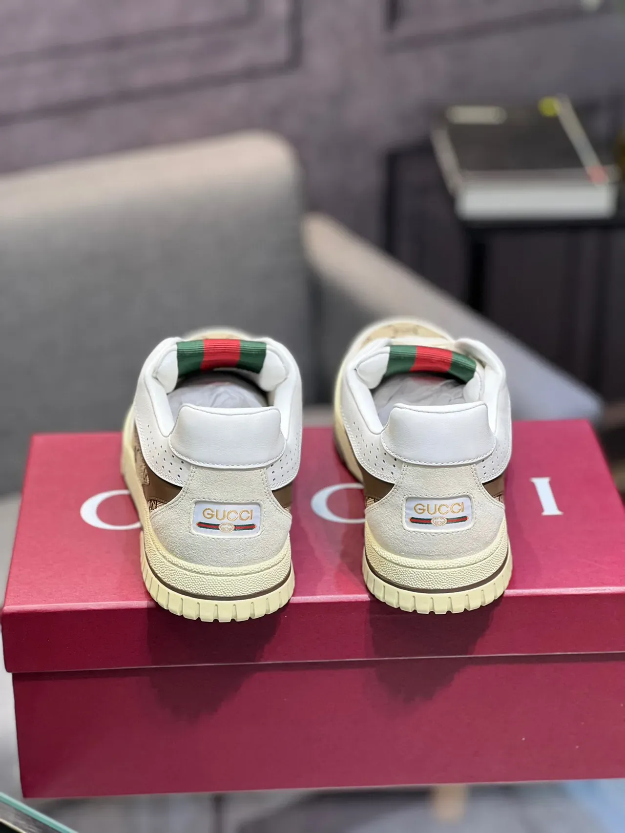 Gucci Screener GG Monogram Canvas White and Beige Lifestyle Sneakers 4