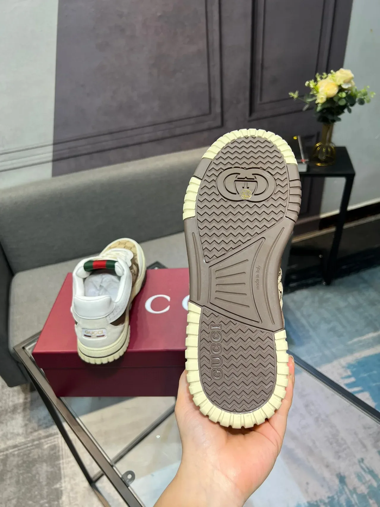 Gucci Screener GG Monogram Canvas White and Beige Lifestyle Sneakers 5