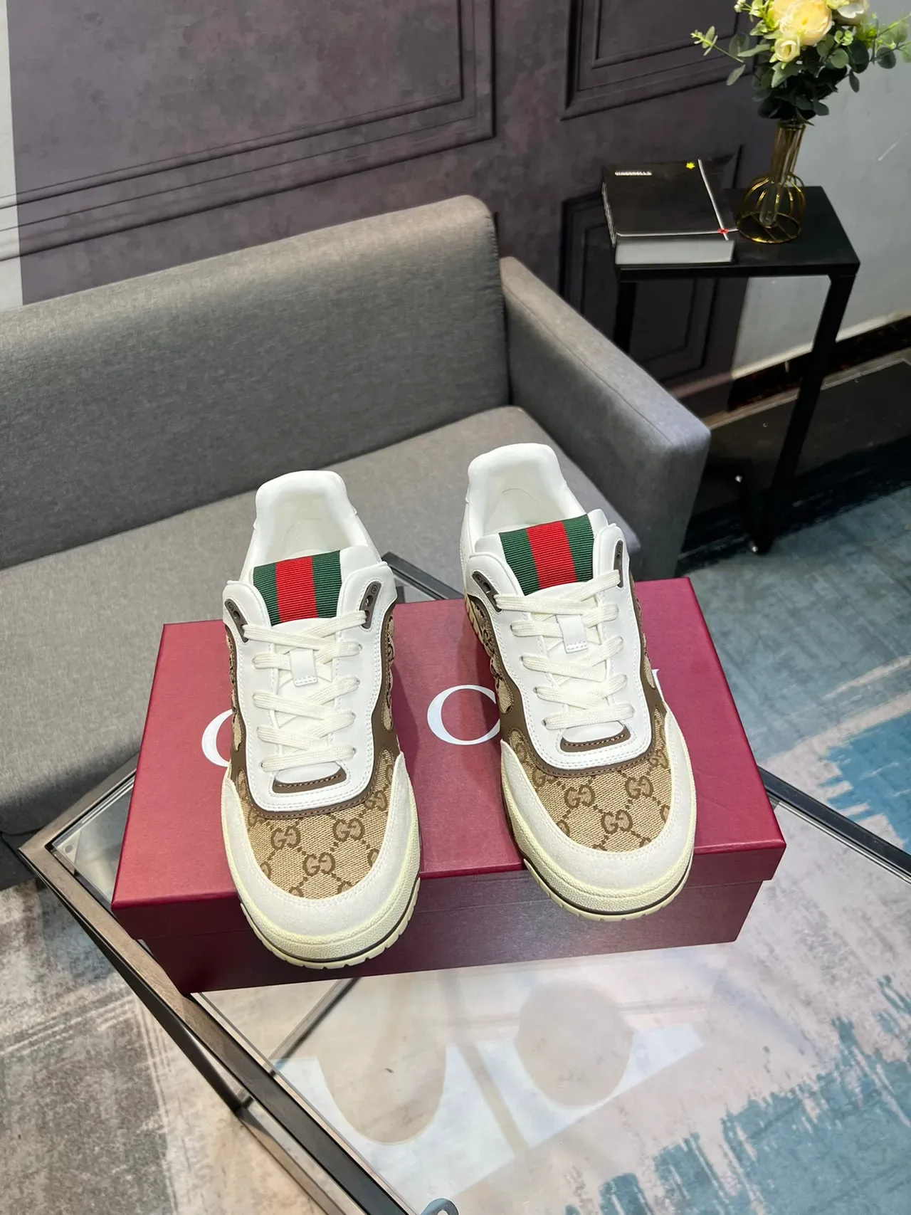 Gucci Screener GG Monogram Canvas White and Beige Lifestyle Sneakers 7