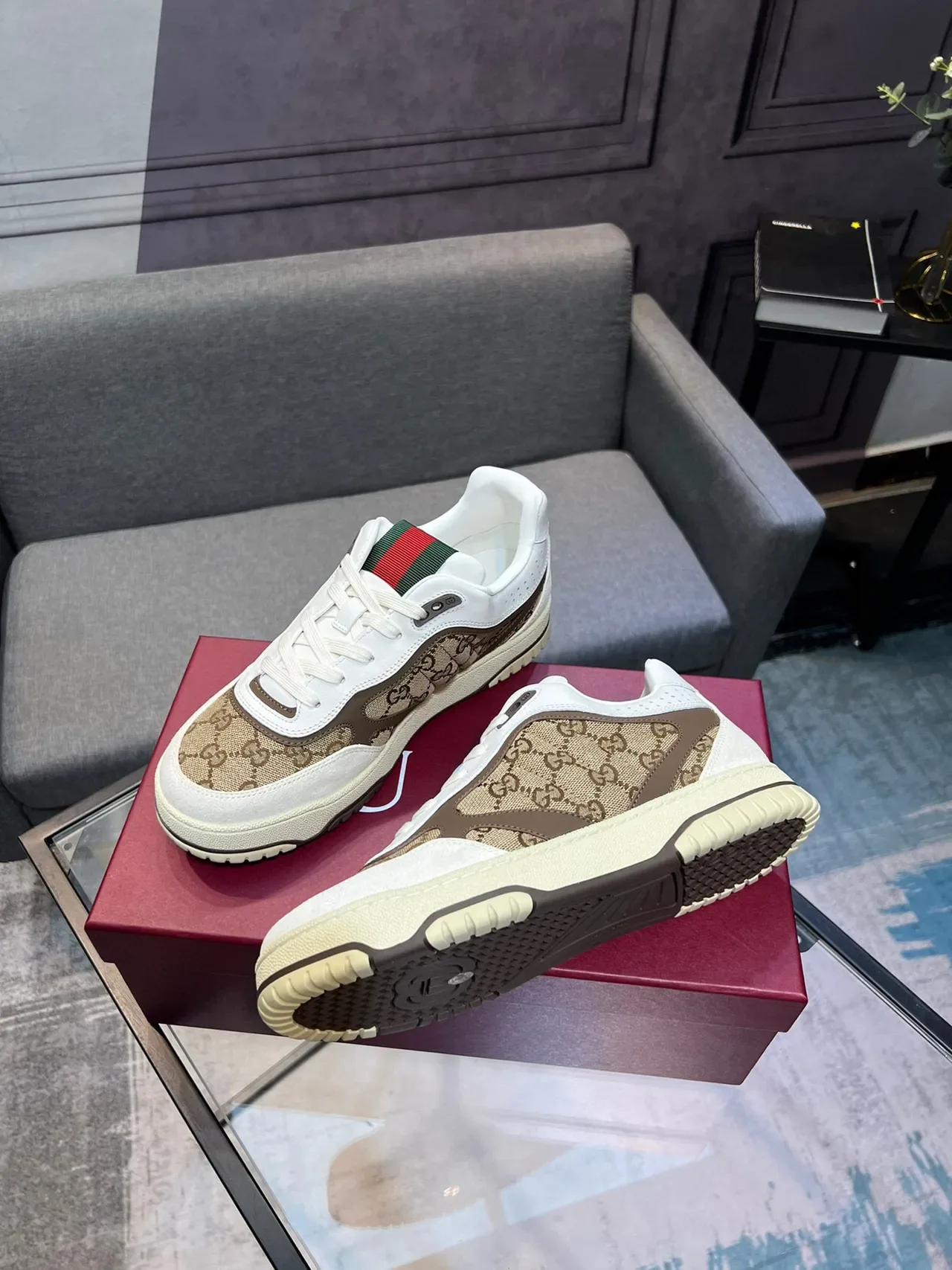 Gucci Screener GG Monogram Canvas White and Beige Lifestyle Sneakers 8
