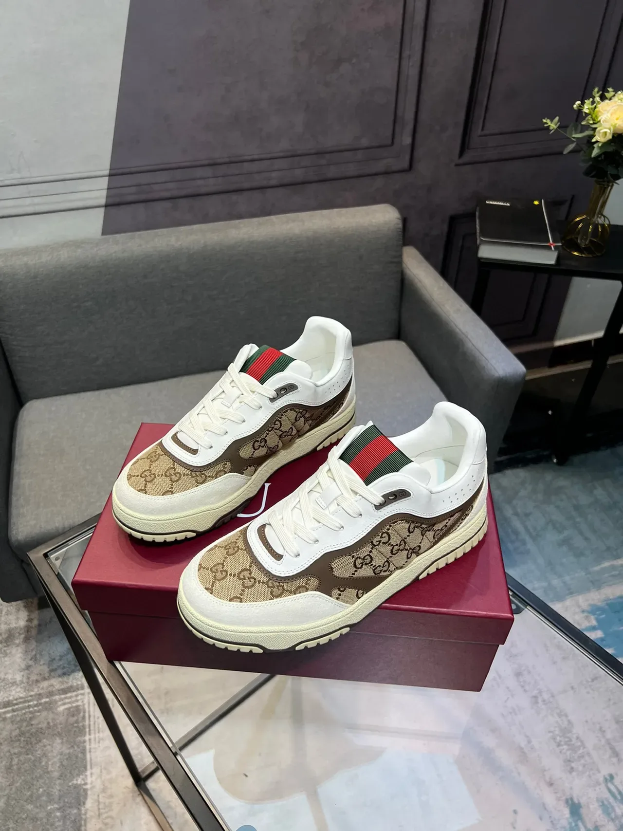 Gucci Screener GG Monogram Canvas White and Beige Lifestyle Sneakers 9