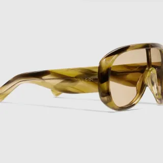 Gucci Screener Marbled Amber Acetate Oversized Shield Sunglasses
