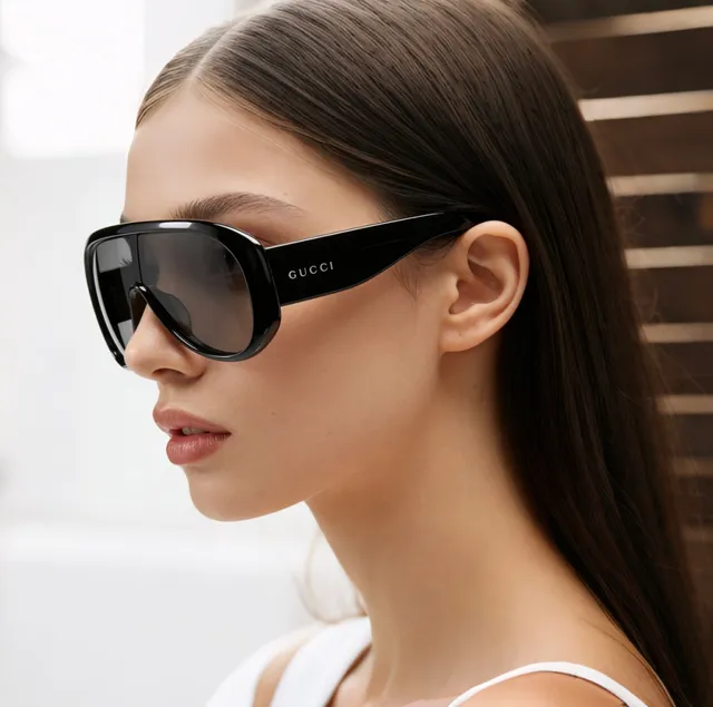 Gucci Screener Marbled Amber Acetate Oversized Shield Sunglasses 6