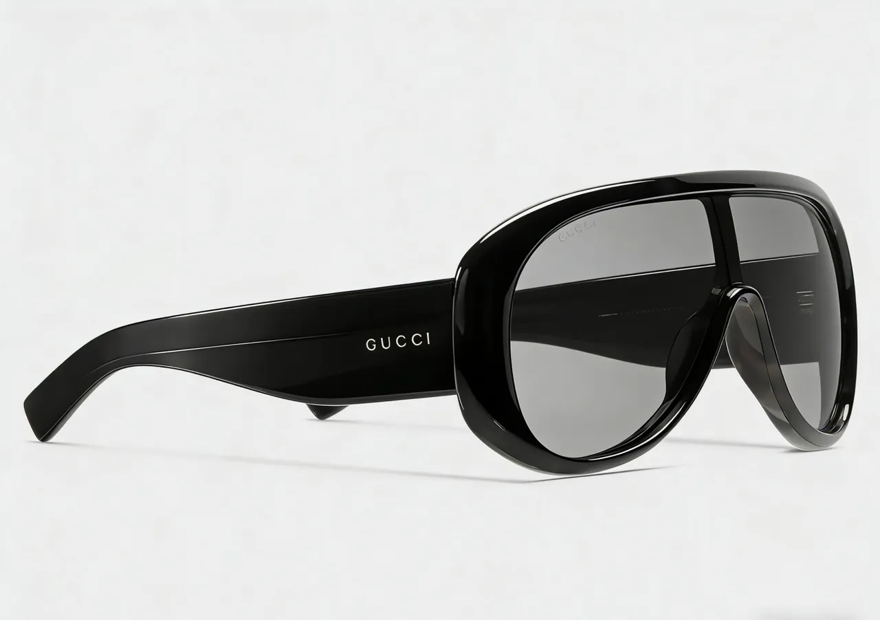Gucci Screener Marbled Amber Acetate Oversized Shield Sunglasses 7