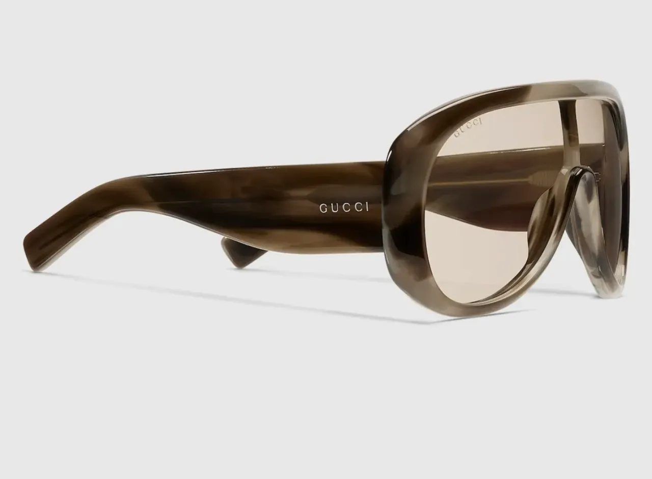 Gucci Screener Marbled Amber Acetate Oversized Shield Sunglasses 9
