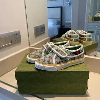 Gucci Screener Mint Green GG Monogram Velcro Strap Lifestyle Sneakers