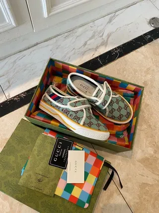 Gucci Screener Mint Green GG Monogram Velcro Strap Lifestyle Sneakers 4