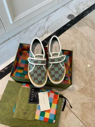 Gucci Screener Mint Green GG Monogram Velcro Strap Lifestyle Sneakers 9
