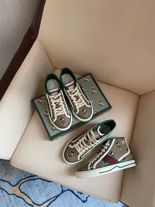 Gucci Screener Monogram Canvas Green Red Web High-Top Lifestyle Sneakers 2