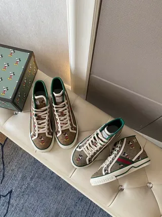 Gucci Screener Monogram Canvas Green Red Web High-Top Lifestyle Sneakers 9