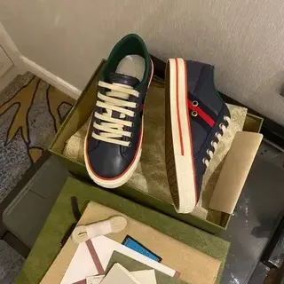 Gucci Screener Navy Blue and Green Web Lifestyle Sneakers