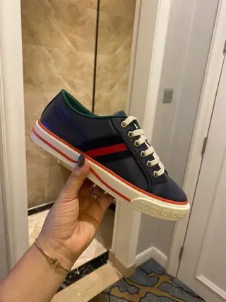 Gucci Screener Navy Blue and Green Web Lifestyle Sneakers 2