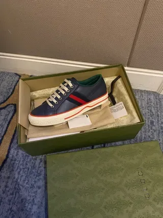 Gucci Screener Navy Blue and Green Web Lifestyle Sneakers 3