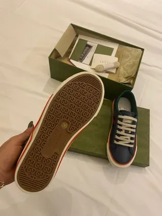 Gucci Screener Navy Blue and Green Web Lifestyle Sneakers 5