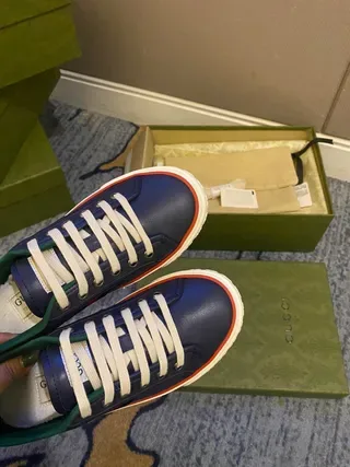 Gucci Screener Navy Blue and Green Web Lifestyle Sneakers 6